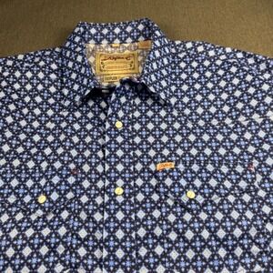 Rafter C Cowboy Collection Mens XL Blue Geometric ProFlex 45 Western Snap Shirt